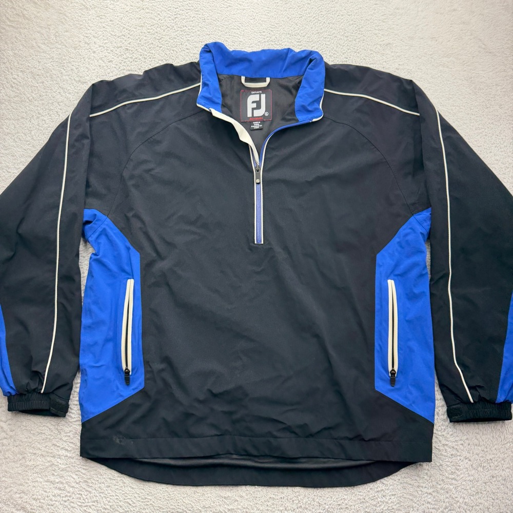 FootJoy DryJoys Tour Collection Mens XL Black Blue Quarter Zip Golf Windbreaker